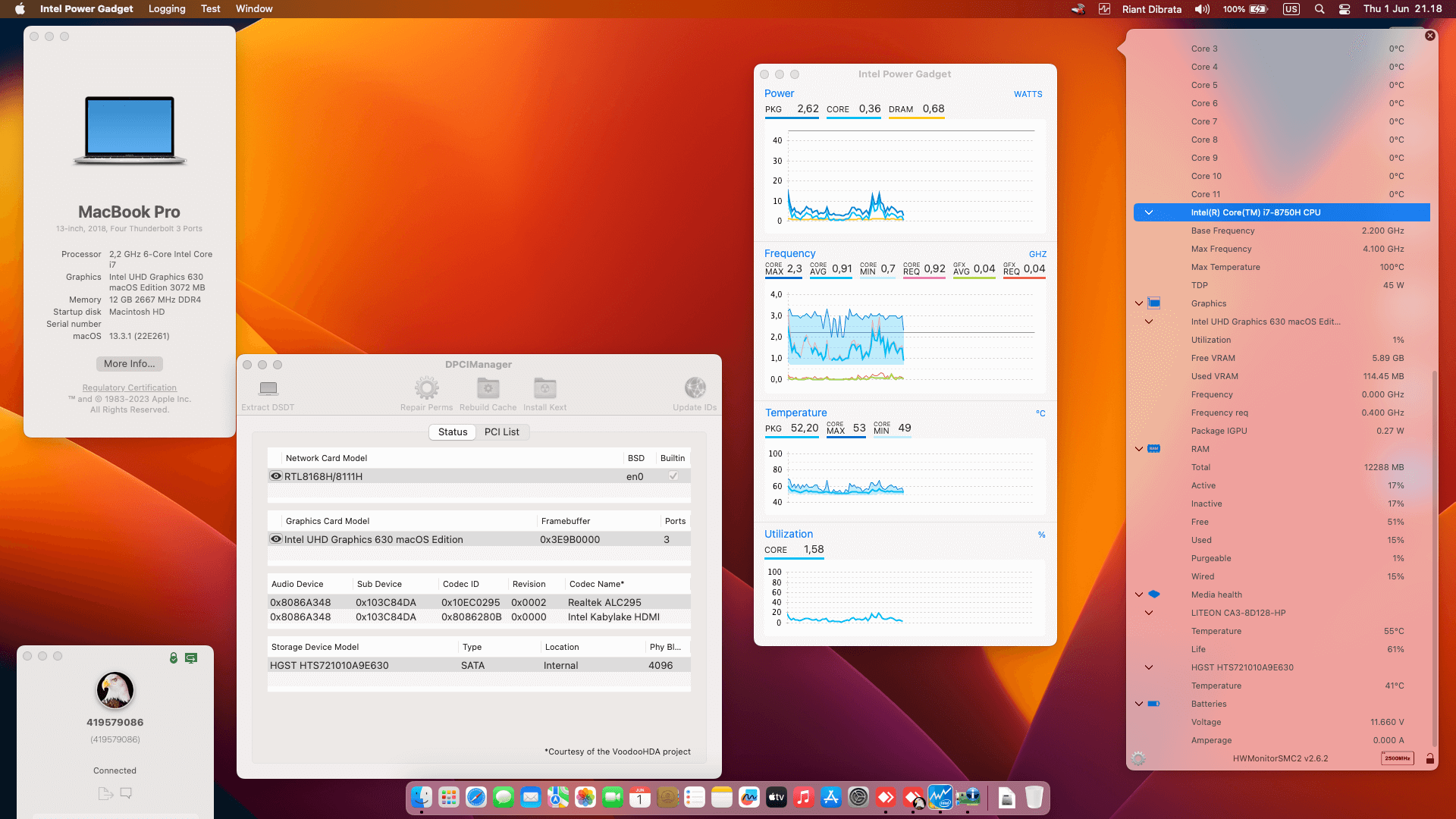 Success Hackintosh macOS Ventura 13.3.1 Build 22E261 in HP Omen 15-DC0020NR